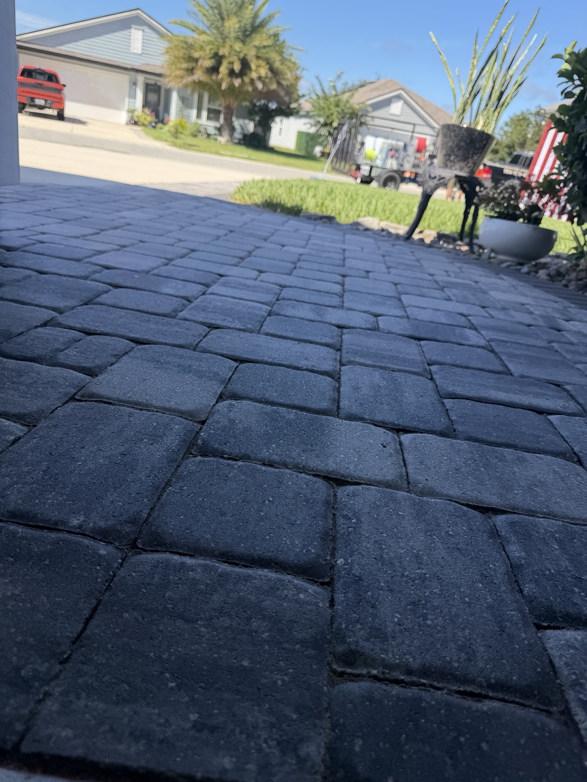 Close-up of professionally cleaned and sealed pavers completed by Molloy Boys Pressure Washing